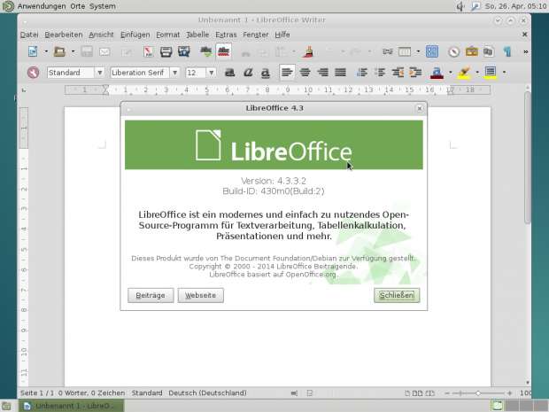 Die Softwareauswahl in Debian Jessie ist sehr aktuell, darunter Libreoffice 4.3.5...  (Screenshot: Golem.de)